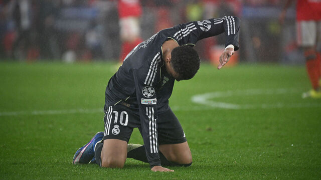 LISBON, PORTUGAL - JANUARY 28: Kylian Mbappe of Real Madrid reacts during the UEFA Champions League 2025/26 League Phase MD8 match between SL Benfica and Real Madrid C.F. at on January 28, 2026 in Lisbon, Portugal.