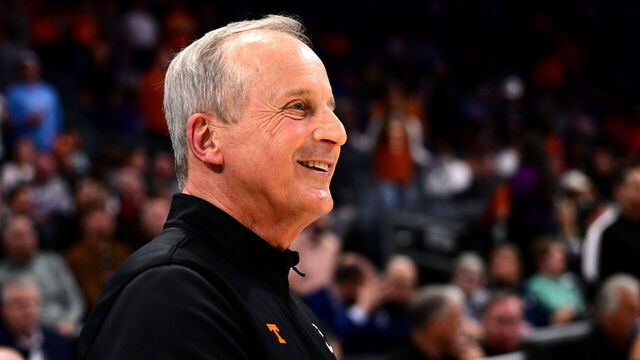 CHARLOTTE, NORTH CAROLINA - MARCH 21: Head Coach Rick Barnes of the Tennessee Volunteers smiles before the first round of the NCAA Men's Basketball Tournament against the Saint Peter's Peacocks at Spectrum Center on March 21, 2024 in Charlotte, North Carolina.