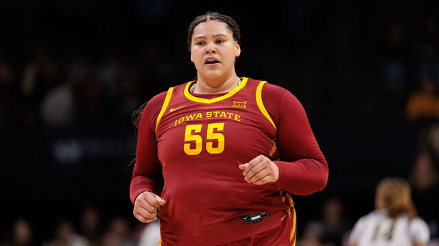 BOULDER, COLORADO - JANUARY 14: Audi Crooks #55 of the Iowa State Cyclones walks the court during the second quarter against the Colorado Buffaloes at the CU Events Center on January 14, 2026 in Boulder, Colorado.