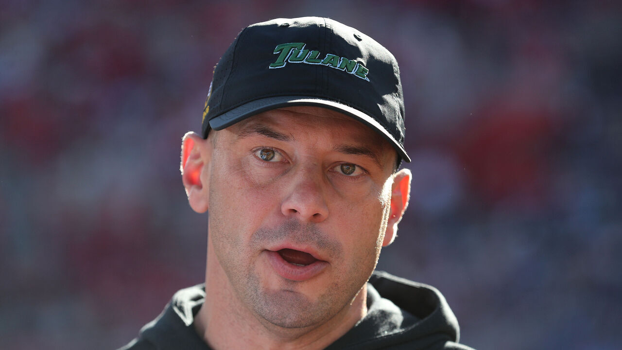 OXFORD, MISSISSIPPI - DECEMBER 20: Head coach Jon Sumrall of the Tulane Green Wave looks on prior to the 2025 College Football Playoff First Round Game against the Ole Miss Rebels at Vaught-Hemingway Stadium on December 20, 2025 in Oxford, Mississippi.