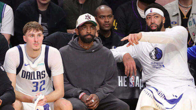 LOS ANGELES, CA - NOVEMBER 28: : Dallas Mavericks forward/center Anthony Davis (3) coaching from the bench during the NBA Cup game between the Dallas Mavericks and the Los Angeles Lakers on November 28, 2025, at Crypto.com Arena in Los Angeles, CA.