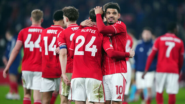 Nottingham Forest's Morgan Gibbs-White and James McAtee following the UEFA Europa League match at the City Ground, Nottingham. Picture date: Thursday January 29, 2026.