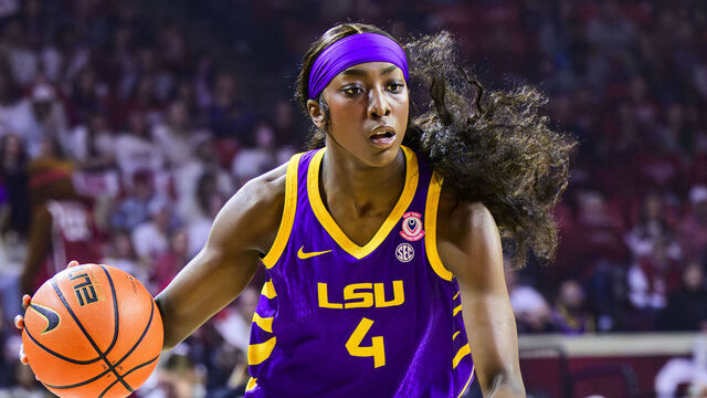 NORMAN, OKLAHOMA - JANUARY 18: Flau'Jae Johnson #4 of the LSU Tigers in action against the Oklahoma Sooners at the Lloyd Noble Center on January 18, 2025 in Norman, Oklahoma. (Photo by Kristen Young/University Images via Getty Images}