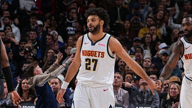 DENVER, CO - JANUARY 29: Jamal Murray #27 and Tim Hardaway Jr. #10 of the Denver Nuggets high five during the game against the Brooklyn Nets on January 29, 2026 at Ball Arena in Denver, Colorado. NOTE TO USER: User expressly acknowledges and agrees that, by downloading and/or using this Photograph, user is consenting to the terms and conditions of the Getty Images License Agreement. Mandatory Copyright Notice: Copyright 2026 NBAE