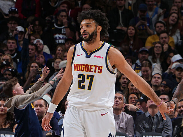 DENVER, CO - JANUARY 29: Jamal Murray #27 and Tim Hardaway Jr. #10 of the Denver Nuggets high five during the game against the Brooklyn Nets on January 29, 2026 at Ball Arena in Denver, Colorado. NOTE TO USER: User expressly acknowledges and agrees that, by downloading and/or using this Photograph, user is consenting to the terms and conditions of the Getty Images License Agreement. Mandatory Copyright Notice: Copyright 2026 NBAE