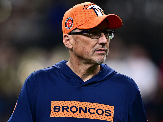 NEW ORLEANS, LOUISIANA - OCTOBER 17: Senior offensive assistant Pete Carmichael of the Denver Broncos prior to a game against the New Orleans Saints at Caesars Superdome on October 17, 2024 in New Orleans, Louisiana.