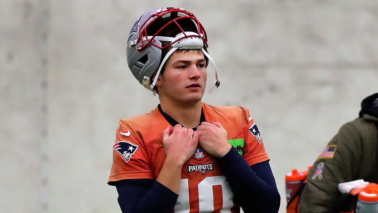 Foxborough, MA - January 29: New England Patriots quarterback Drake Maye at practice on January 29, 2026.