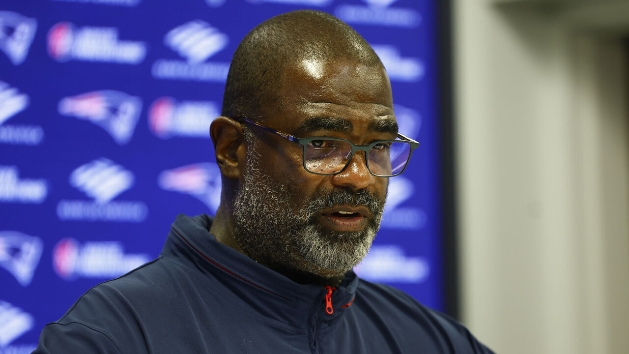 Foxborough, MA - September 4: New England Patriots defensive coordinator Terrell Williams talks to reporters after practice at Gillette Stadium on September 4, 2025.