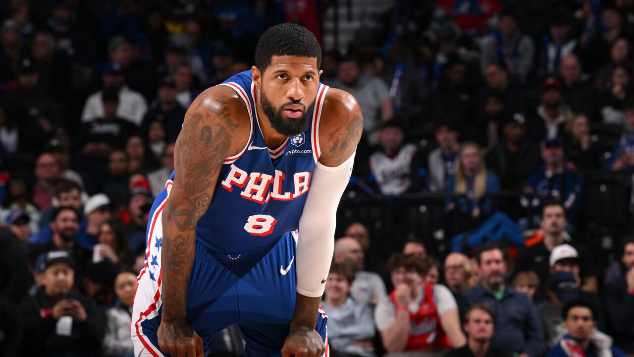 PHILADELPHIA, PA - JANUARY 29: Paul George #8 of the Philadelphia 76ers look on during the game against the Sacramento Kings on January 29, 2026 at the Wells Fargo Center in Philadelphia, Pennsylvania NOTE TO USER: User expressly acknowledges and agrees that, by downloading and/or using this Photograph, user is consenting to the terms and conditions of the Getty Images License Agreement. Mandatory Copyright Notice: Copyright 2026 NBAE