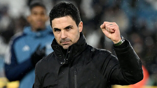 LEEDS, ENGLAND - JANUARY 31: Mikel Arteta, Manager of Arsenal, acknowledges the fans following the team's victory during the Premier League match between Leeds United and Arsenal at Elland Road on January 31, 2026 in Leeds, England.