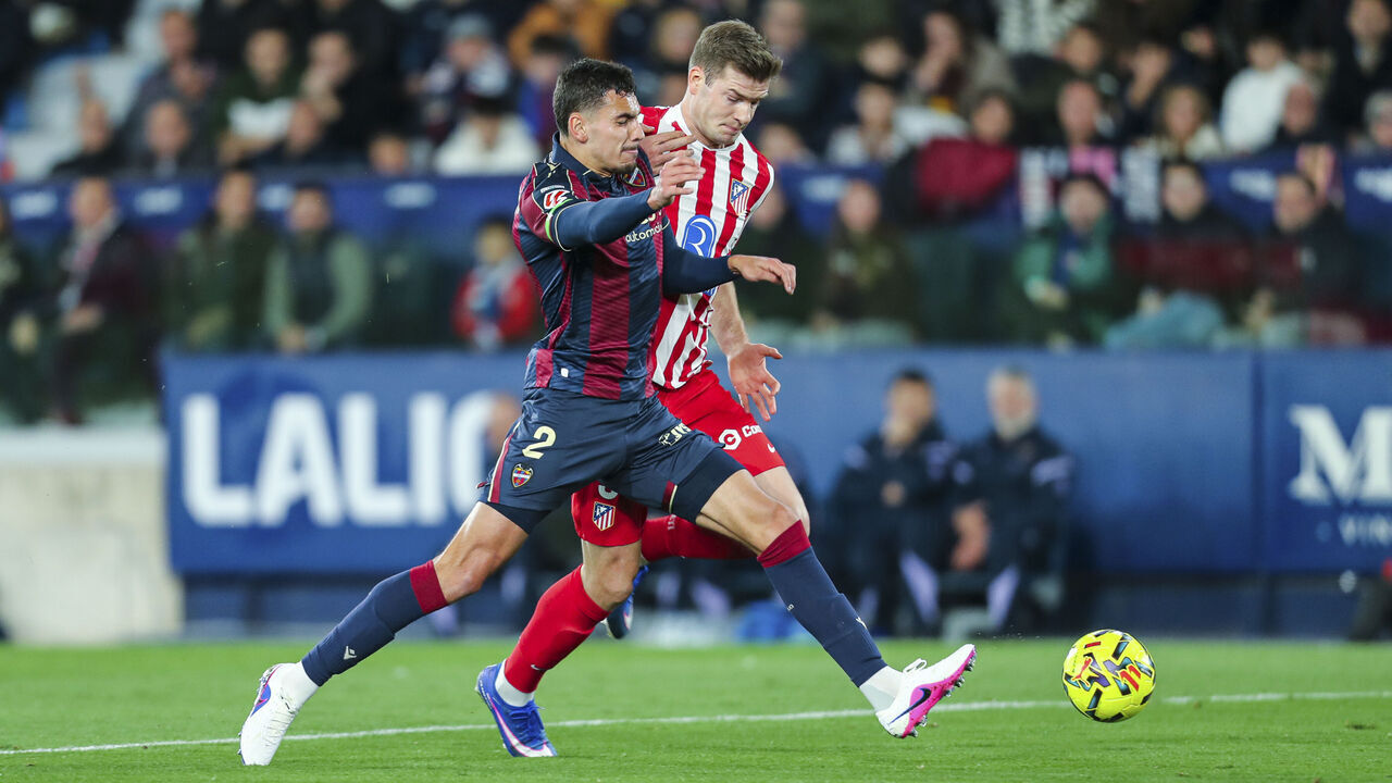 VALENCIA, SPAIN - JANUARY 31: Matias Moreno of Levante UD in action during the Spanish league, LaLiga EA Sports, football match played between Levante UD and Atletico de Madrid at Ciutat de Valencia stadium on January 31, 2026, in Valencia, Spain.