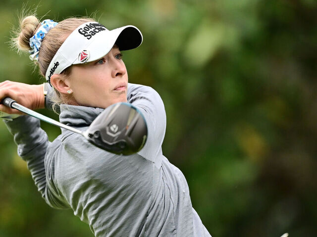 ORLANDO, FLORIDA - JANUARY 31: Nelly Korda of the United States plays her shot from the first tee during the third round of the Hilton Grand Vacations Tournament of Champions 2026 at Lake Nona Golf & Country Club on January 31, 2026 in Orlando, Florida.