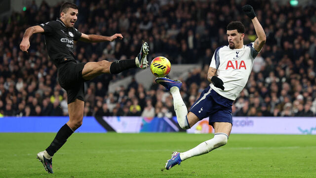 LONDON, ENGLAND - FEBRUARY 01: Dominic Solanke of Tottenham Hotspur scores his team's second goal during the Premier League match between Tottenham Hotspur and Manchester City at Tottenham Hotspur Stadium on February 01, 2026 in London, England.