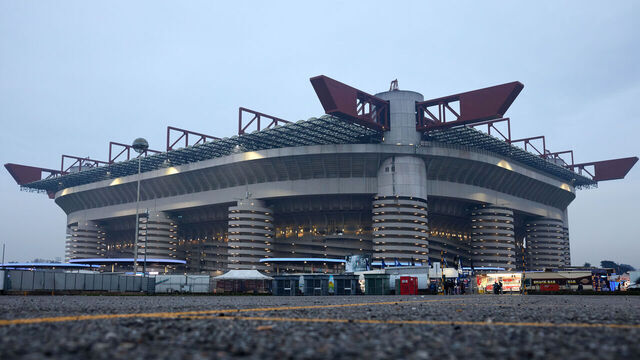 MILAN, ITALY - JANUARY 23: A general view outside San Siro Stadium on January 23, 2026 in Milan, Italy.