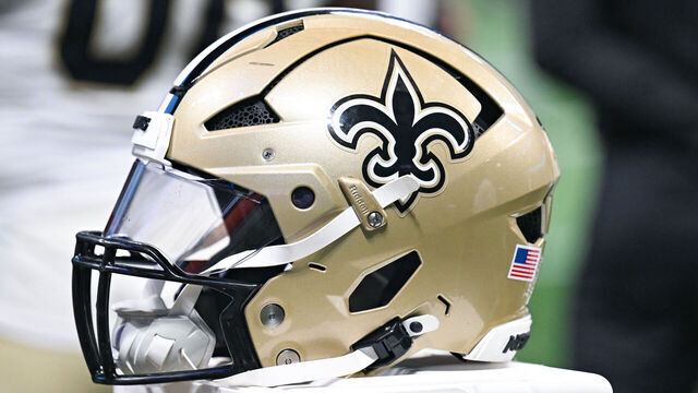 ATLANTA, GA - JANUARY 04: A New Orleans football helmet during the NFL game between the New Orleans Saints and the Atlanta Falcons on January 4th, 2026 at Mercedes-Benz Stadium in Atlanta, GA.