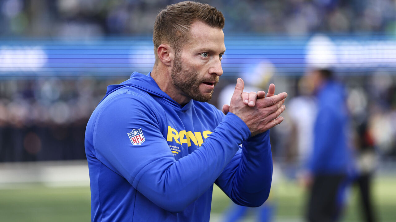 SEATTLE, WASHINGTON - JANUARY 25: Sean McVay of the Los Angeles Rams walks on the field prior to the NFC Championship NFL football game against the Seattle Seahawks, at Lumen Field on January 25, 2026 in Seattle, Washington.