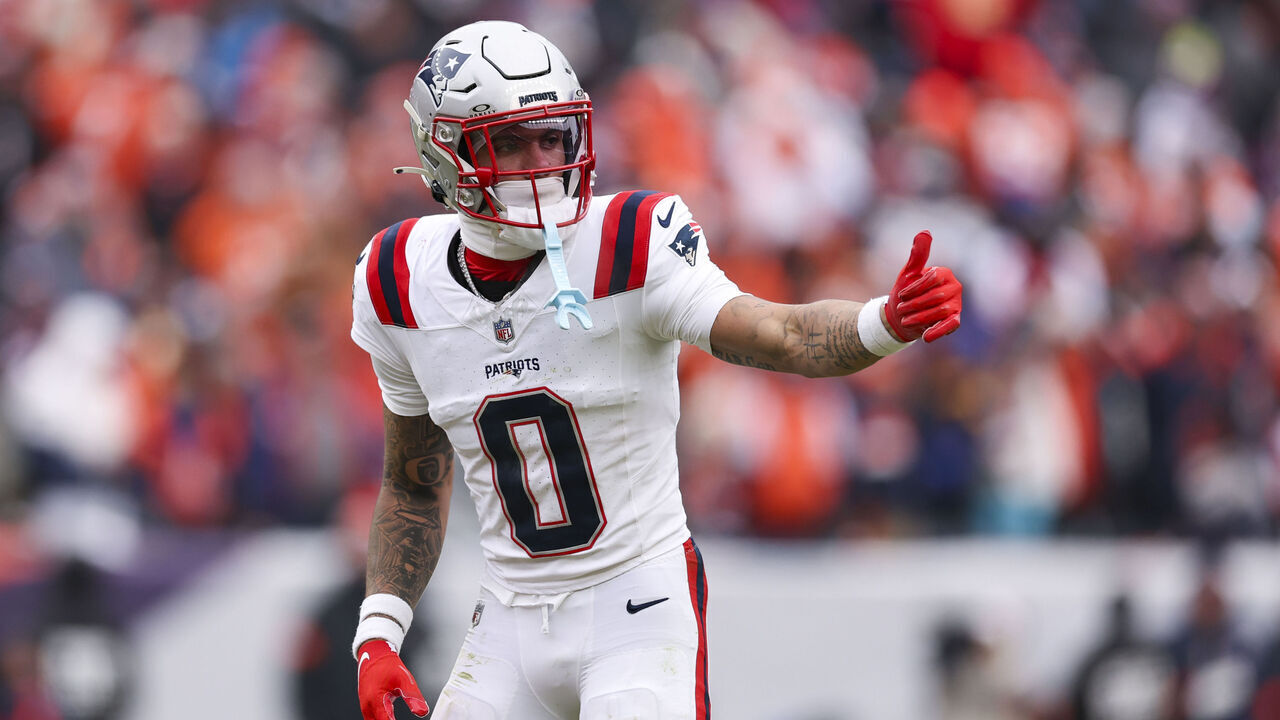 DENVER, COLORADO - JANUARY 25: Christian Gonzalez #0 of the New England Patriots lines up during the AFC Championship Playoff game between the New England Patriots and the Denver Broncos at Empower Field At Mile High on January 25, 2026 in Denver, Colorado.