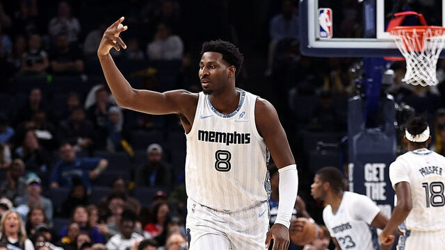 MEMPHIS, TENNESSEE - FEBRUARY 02: Jaren Jackson Jr. #8 of the Memphis Grizzlies reacts during the second half \T at FedExForum on February 02, 2026 in Memphis, Tennessee.