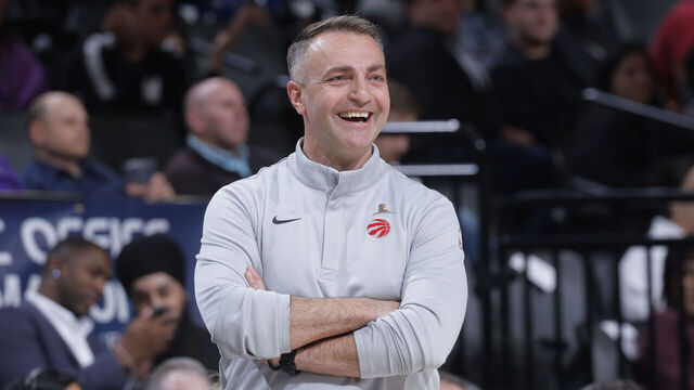 SACRAMENTO, CA - JANUARY 21: Head Coach Darko Rajakovic of the Toronto Raptors looks on during the game against the Sacramento Kings on January 21, 2026 at Golden 1 Center in Sacramento, California. NOTE TO USER: User expressly acknowledges and agrees that, by downloading and or using this photograph, User is consenting to the terms and conditions of the Getty Images Agreement. Mandatory Copyright Notice: Copyright 2026 NBAE