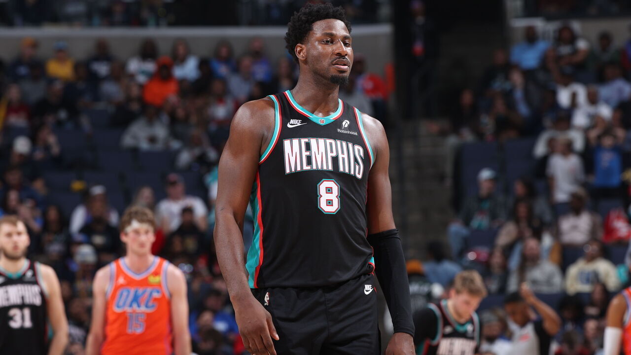 MEMPHIS, TN - JANUARY 9: Jaren Jackson Jr. #8 of the Memphis Grizzlies looks on during the game against the Oklahoma City Thunder on January 9, 2026 at FedExForum in Memphis, Tennessee. Mandatory Copyright Notice: Copyright 2026 NBAE