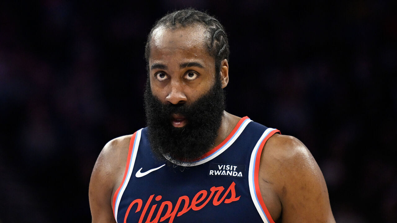 SALT LAKE CITY, UTAH - JANUARY 27: James Harden #1 of the Los Angeles Clippers looks on during the second half of a game against the Utah Jazz at Delta Center on January 27, 2026 in Salt Lake City, Utah.