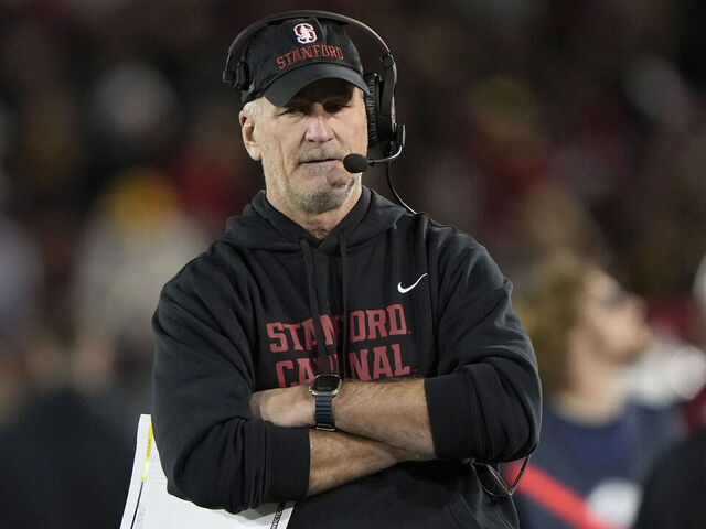 STANFORD, CALIFORNIA - NOVEMBER 22: Head coach Frank Reich of the Stanford Cardinal looks on against the California Golden Bears in the third quarter at Stanford Stadium on November 22, 2025 in Stanford, California.