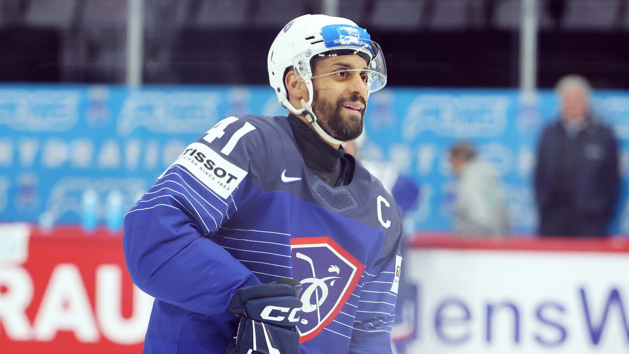 STOCKHOLM, SWEDEN - MAY 19: Pierre-Edouard Bellemare #41 of Team France reacts during the 2025 IIHF Ice Hockey World Championship match between France and Slovenia at Avicii Arena on May 19, 2025 in Stockholm, Sweden.
