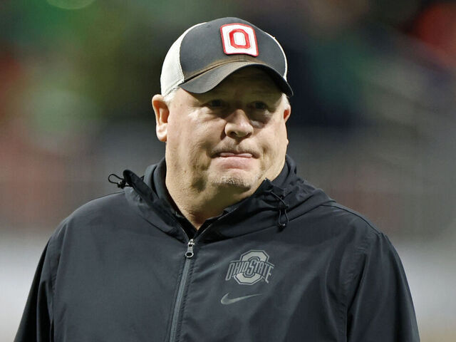 ATLANTA, GA - JANUARY 20: Ohio State Buckeyes offensive coordinator Chip Kelly looks on prior to the Ohio State Buckeyes versus Notre Dame Fighting Irish College Football Playoff National Championship game on January 20, 2025, at Mercedes-Benz Stadium in Atlanta, GA.