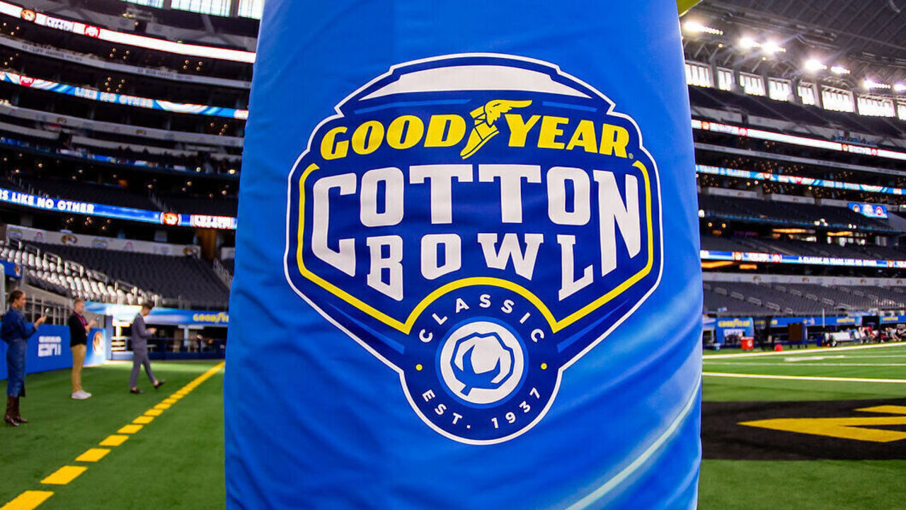 ARLINGTON, TX - DECEMBER 29: The Good year logo placed on a display during the 88th annual Cotton Bowl game between the Missouri Tigers and the Ohio State Buckeyes on Friday, December 29, 2023 at AT&T Stadium in Arlington, TX.