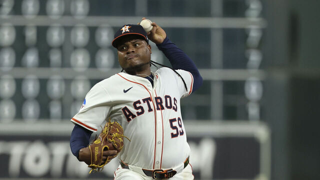 HOUSTON, TX - SEPTEMBER 02: Framber Valdez #59 of the Houston Astros pitches during the game between the New York Yankees and the Houston Astros at Daikin Park on Tuesday, September 2, 2025 in Houston, Texas.
