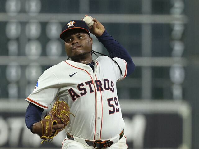 HOUSTON, TX - SEPTEMBER 02: Framber Valdez #59 of the Houston Astros pitches during the game between the New York Yankees and the Houston Astros at Daikin Park on Tuesday, September 2, 2025 in Houston, Texas.
