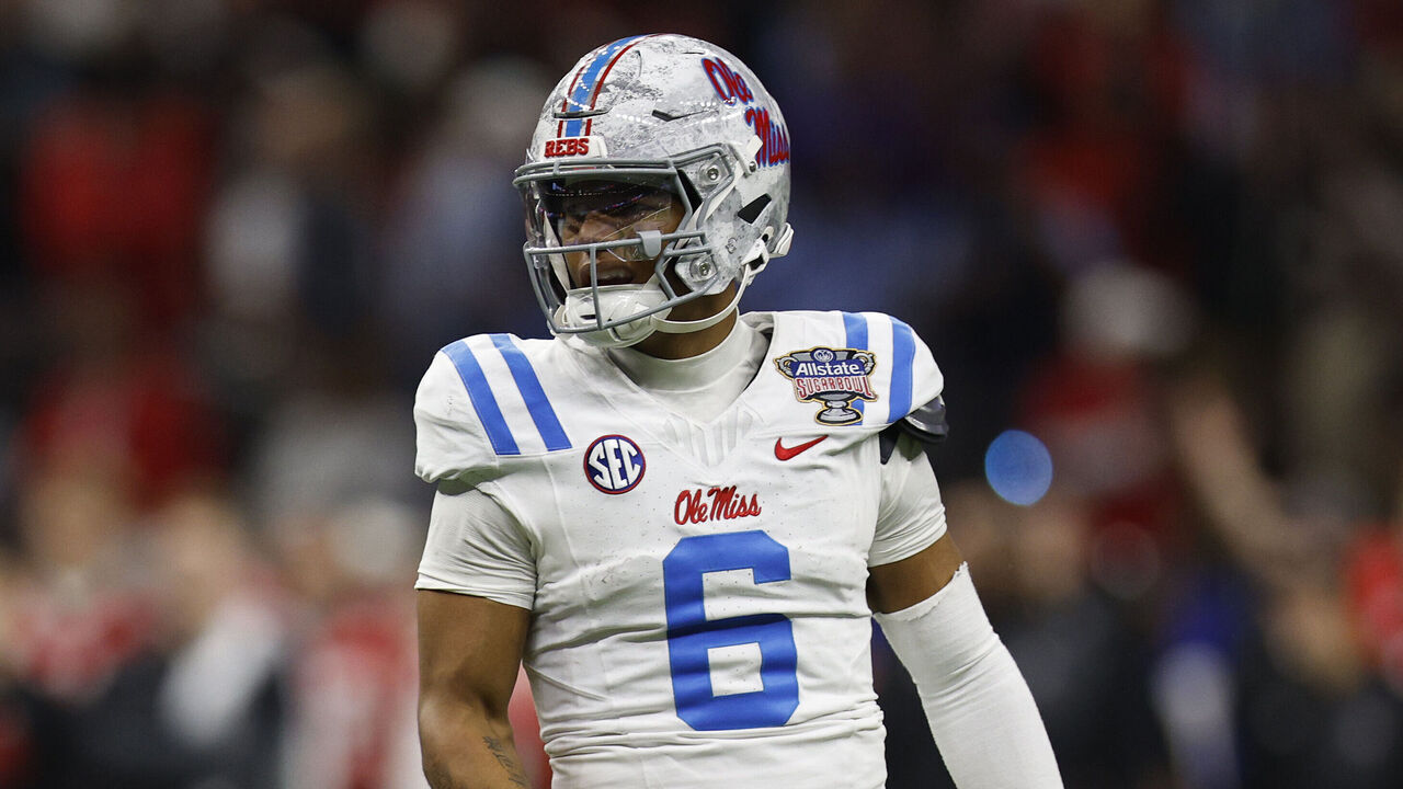 NEW ORLEANS, LOUISIANA - JANUARY 01: Trinidad Chambliss #6 of the Ole Miss Rebels celebrates a touchdown during the third quarter against the Georgia Bulldogs during the 2025 College Football Playoff Quarterfinal at the Allstate Sugar Bowl at Caesars Superdome on January 01, 2026 in New Orleans, Louisiana.