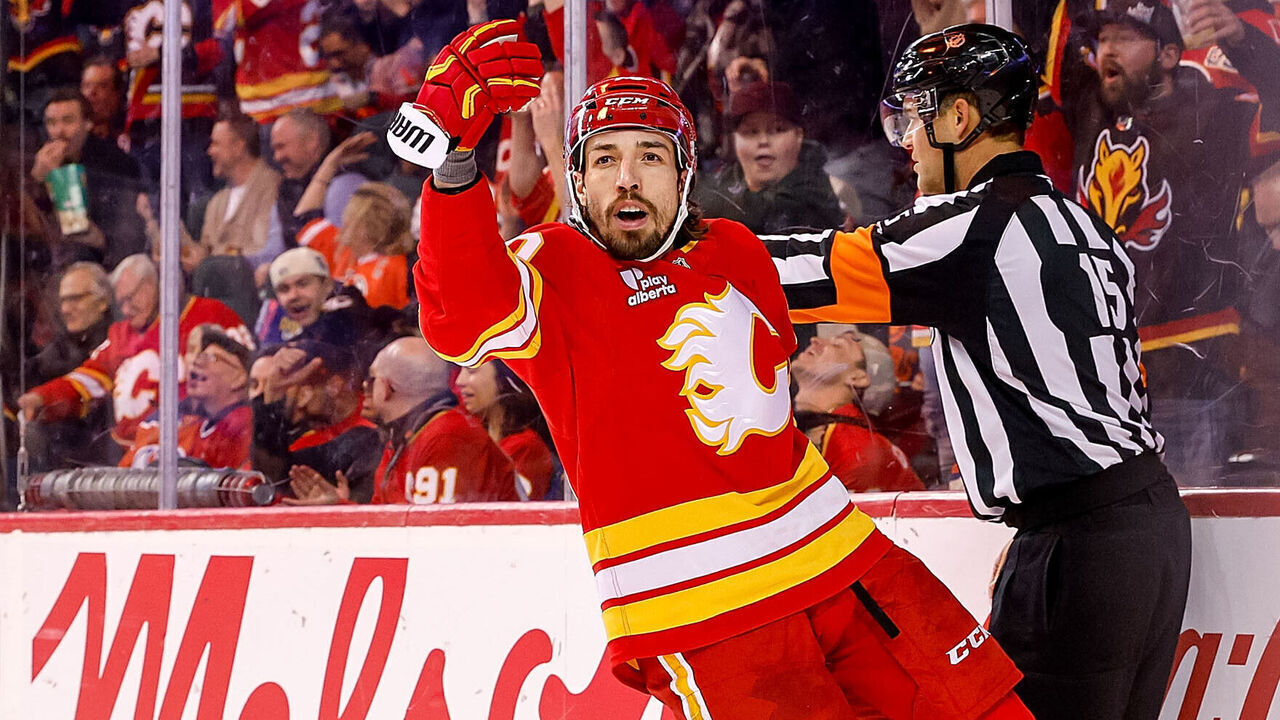 CALGARY, CANADA- FEBRUARY 4: Ryan Lomberg #70 of the Calgary Flames celebrates after a goal against the Edmonton Oilers at Scotiabank Saddledome on February 4, 2026 in Calgary, Alberta, Canada.