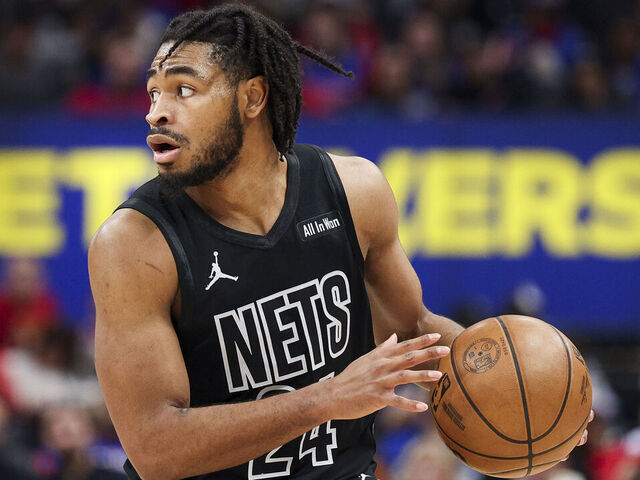 DETROIT, MICHIGAN - FEBRUARY 01: Cam Thomas #24 of the Brooklyn Nets looks to pass the ball during the third quarter of a game against the Detroit Pistons at Little Caesars Arena on February 01, 2026 in Detroit, Michigan.