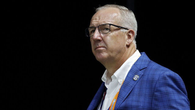 ATLANTA, GA - AUGUST 30: SEC commissioner Greg Sankey looks on during the AFLAC Kickoff Game between the Syracuse Orange and the Tennessee Volunteers on August 30, 2025 at Mercedes-Benz Stadium in Atlanta, Georgia.