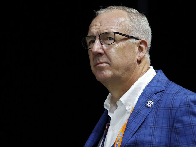 ATLANTA, GA - AUGUST 30: SEC commissioner Greg Sankey looks on during the AFLAC Kickoff Game between the Syracuse Orange and the Tennessee Volunteers on August 30, 2025 at Mercedes-Benz Stadium in Atlanta, Georgia.