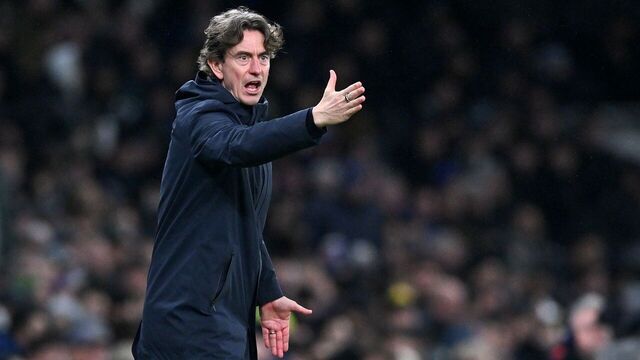Thomas Frank, manager of Tottenham Hotspur, gestures during the English Premier League match between Tottenham Hotspur and Manchester City in London, Britain, on Feb. 1, 2026.