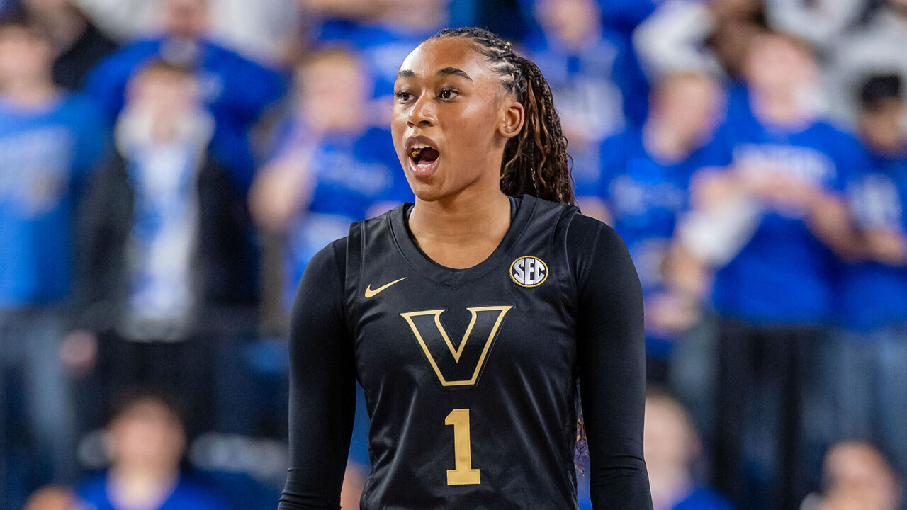 LEXINGTON, KENTUCKY - FEBRUARY 5: Mikayla Blakes #1 of the Vanderbilt Commodores walk up court during the game against the Kentucky Wildcats at Memorial Coliseum on February 5, 2026 in Lexington, Kentucky.