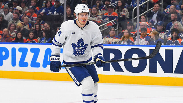 EDMONTON, CANADA - FEBRUARY 3: Bobby McMann #74 of the Toronto Maple Leafs in action during the game against the Edmonton Oilers at Rogers Place on February 3, 2026, in Edmonton, Alberta, Canada.