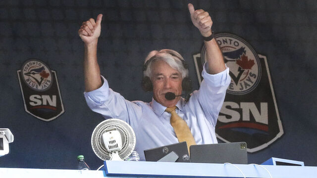 TORONTO, ON - July 26 - Former jays manager and now broadcaster Buck Martinez acknowledges the crowd on his first day back after battling cancer. The Toronto Blue Jays took on the St. Louis Cardinals in MLB baseball action at the Rogers Centre. July 26 2022 (Richard Lautens/Toronto Star via Getty Images)