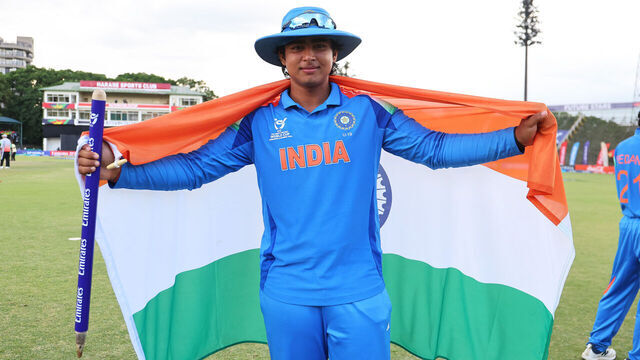 HARARE, ZIMBABWE - FEBRUARY 06: Vaibhav Suryavanshi of India celebrates after winning the ICC U19 Men´s Cricket World Cup 2026 following the ICC U19 Men's Cricket World Cup 2026 Final between England and India at Harare Sports Club on February 06, 2026 in Harare, Zimbabwe.