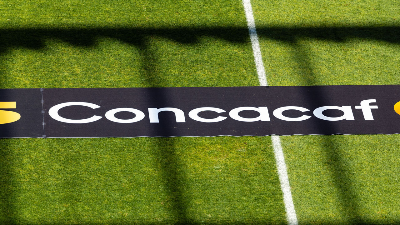 SAN JOSE, CA - JUNE 17: Concacaf logo on the field before a 2025 Concacaf Gold Cup Group B match between Curacao and El Salvador on June 17, 2025 at PayPal Park in San Jose, CA.