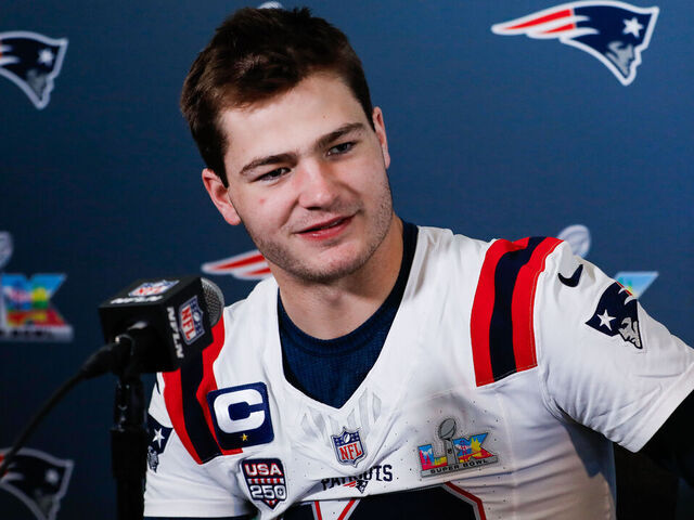 Drake Maye of the New England Patriots during a press conference in San Jose, California. Picture date: Wednesday February 4, 2026.