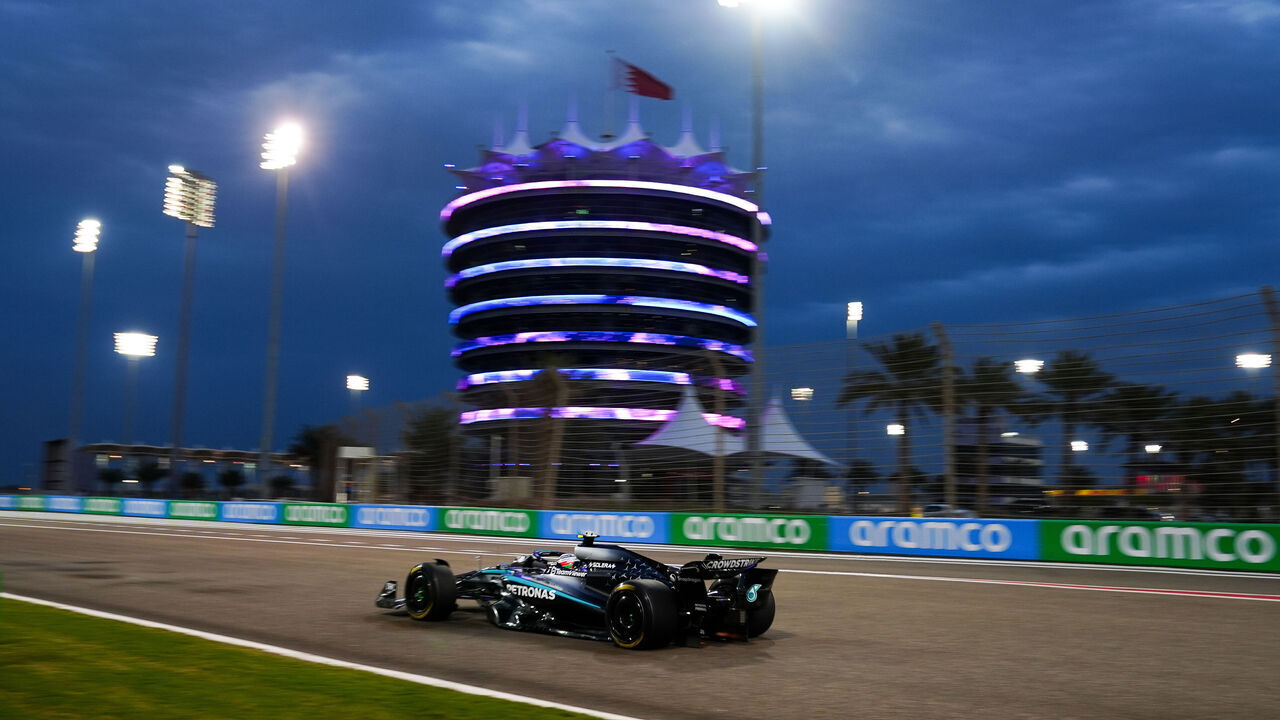 Mercedes drivers George Russell on day two of pre-season testing at the Bahrain International Circuit, Sakhir. Picture date: Thursday February 27, 2025.
