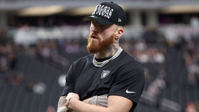 LAS VEGAS, NEVADA - JANUARY 04: Maxx Crosby #98 of the Las Vegas Raiders looks on prior to the game against the Kansas City Chiefs at Allegiant Stadium on January 04, 2026 in Las Vegas, Nevada.