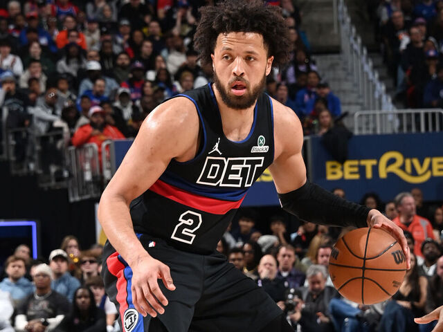 DETROIT, MI - FEBRUARY 6: Cade Cunningham #2 of the Detroit Pistons looks to pass the ball during the game against the New York Knicks on February 6, 2026 at Little Caesars Arena in Detroit, Michigan. NOTE TO USER: User expressly acknowledges and agrees that, by downloading and/or using this photograph, User is consenting to the terms and conditions of the Getty Images License Agreement. Mandatory Copyright Notice: Copyright 2026 NBAE