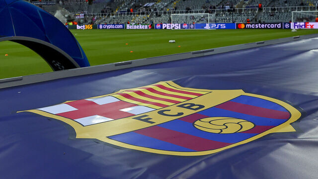 Newcastle upon Tyne, United Kingdom - September 18: The logo of FC Barcelona can be seen during the UEFA Champions League 2025/26 League Phase MD1 match between Newcastle United FC and FC Barcelona at St James' Park on September 18, 2025 in Newcastle upon Tyne, England.
