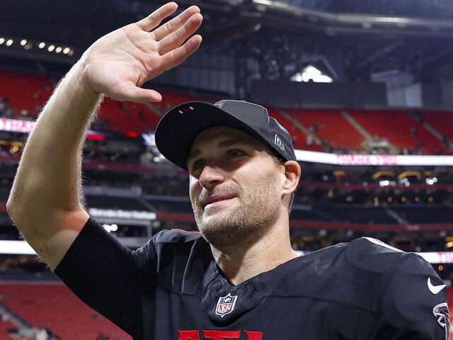 ATLANTA, GEORGIA - JANUARY 4: Kirk Cousins #18 of the Atlanta Falcons reacts following the Falcons 19-17 victory over the New Orleans Saints at Mercedes-Benz Stadium on January 4, 2026 in Atlanta, United States.