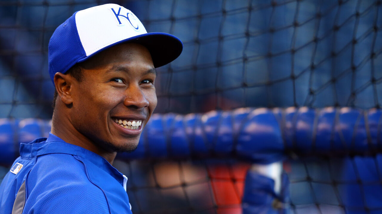 KANSAS CITY, MO - OCTOBER 14: Terrance Gore #0 of the Kansas City Royals looks on during batting practice prior to Game Three of the American League Championship Series against the Baltimore Orioles at Kauffman Stadium on October 14, 2014 in Kansas City, Missouri.
