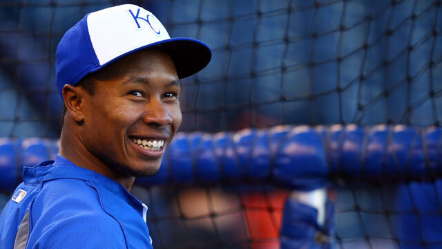 KANSAS CITY, MO - OCTOBER 14: Terrance Gore #0 of the Kansas City Royals looks on during batting practice prior to Game Three of the American League Championship Series against the Baltimore Orioles at Kauffman Stadium on October 14, 2014 in Kansas City, Missouri.